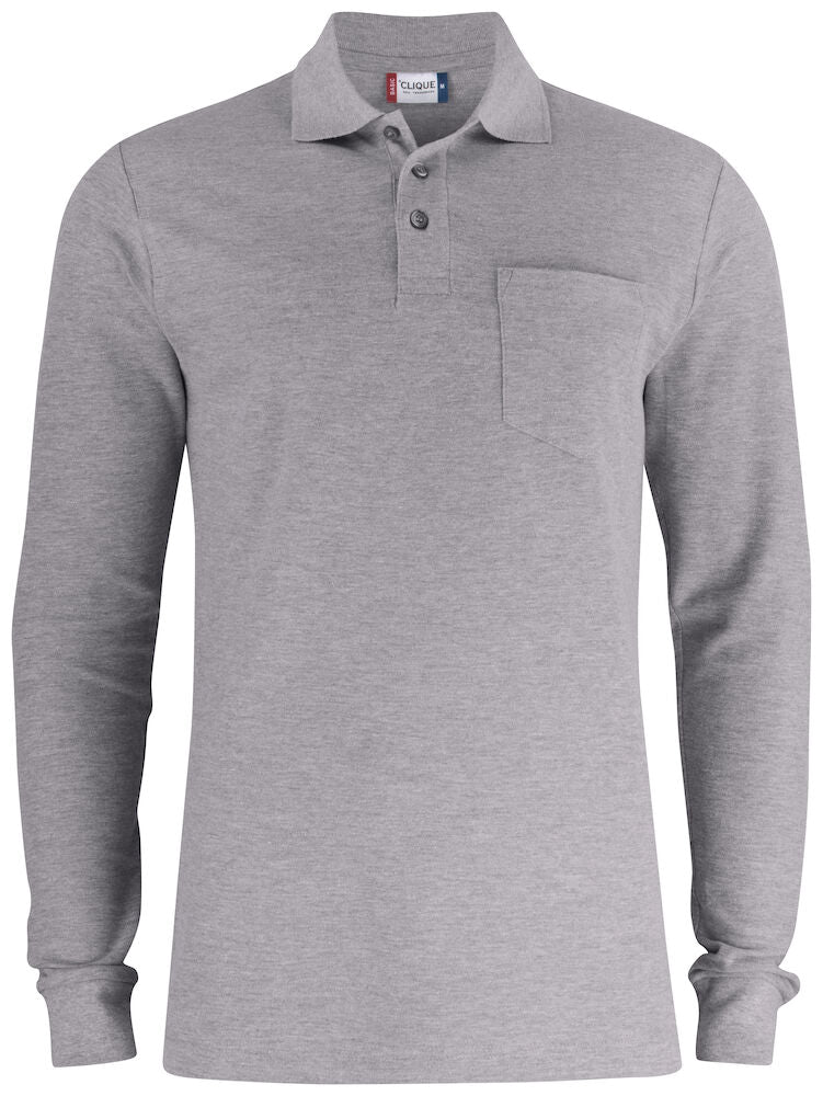 Basic Polo Pocket Langærmet, Herre, Grå Melange - CLIQUE 028235 - 95