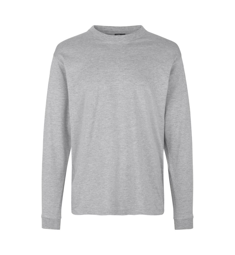 Kraftig langærmet T-shirt – Grå melange, herremodel i bomuld med rib og ekstra stabil pasform - 0311