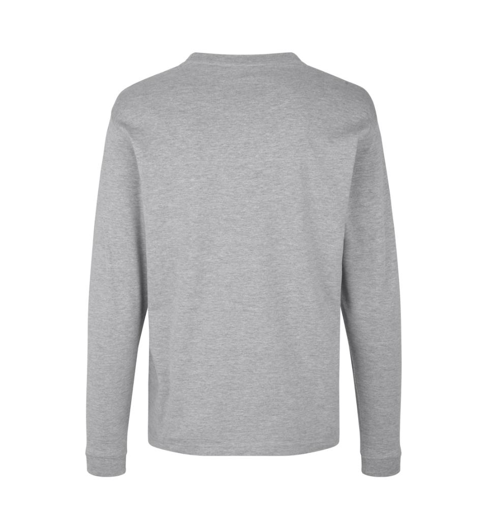 Kraftig langærmet T-shirt – Grå melange, herremodel i bomuld med rib og ekstra stabil pasform - 0311