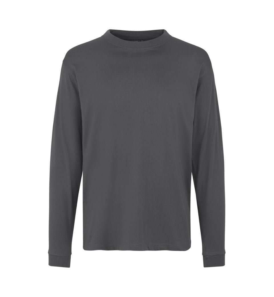 Kraftig langærmet T-shirt – Silver Grey, herremodel i bomuld med rib og ekstra stabil pasform - 0311