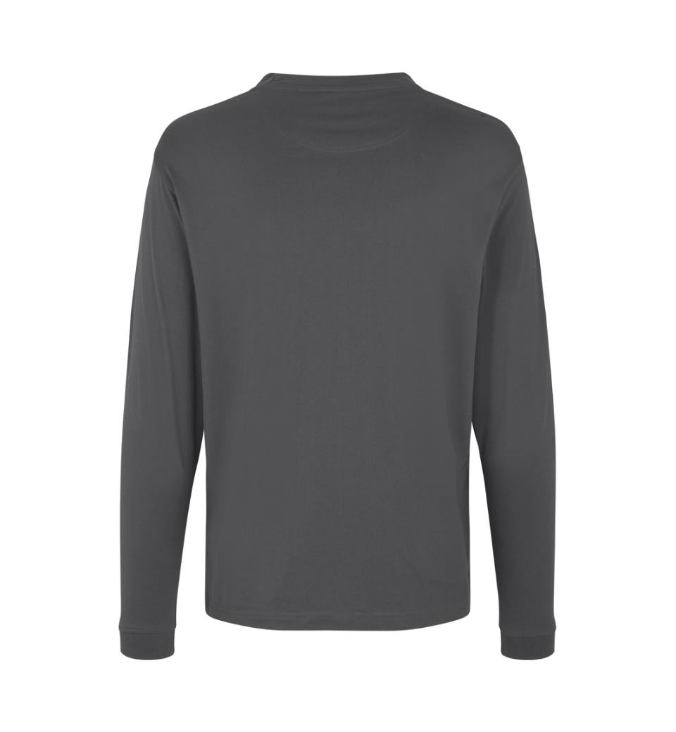 Kraftig langærmet T-shirt – Silver Grey, herremodel i bomuld med rib og ekstra stabil pasform - 0311
