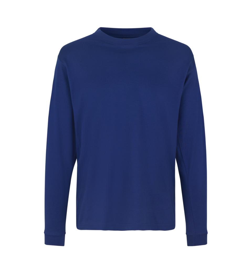 Kraftig langærmet T-shirt – Kongeblå, herremodel i bomuld med rib og ekstra stabil pasform - 0311