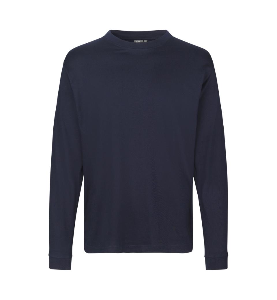 Kraftig langærmet T-shirt – Navy, herremodel i bomuld med rib og ekstra stabil pasform - 0311