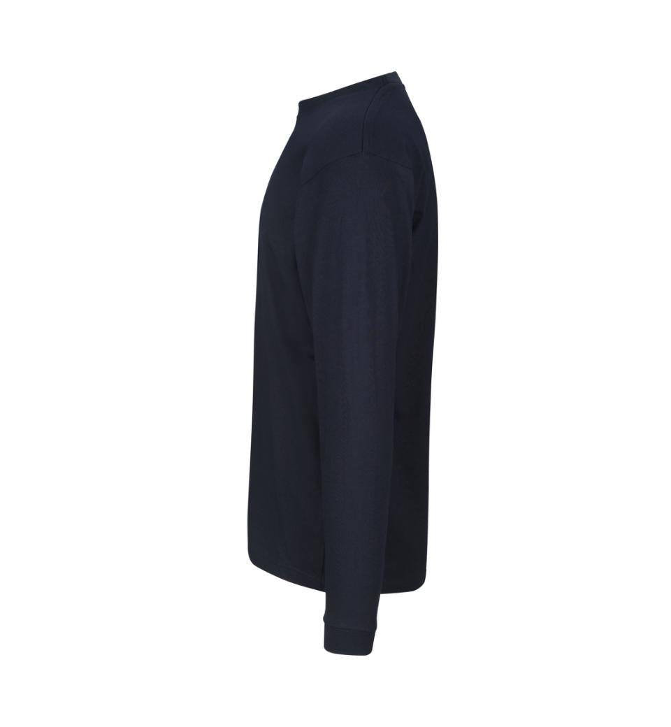 Kraftig langærmet T-shirt – Navy, herremodel i bomuld med rib og ekstra stabil pasform - 0311