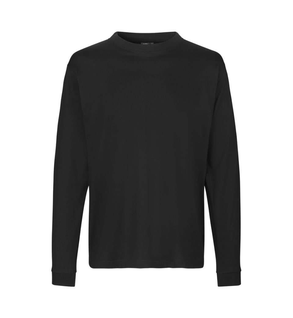 Kraftig langærmet T-shirt – Sort, herremodel i bomuld med rib og ekstra stabil pasform - 0311