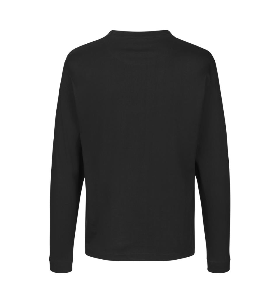 Kraftig langærmet T-shirt – Sort, herremodel i bomuld med rib og ekstra stabil pasform - 0311