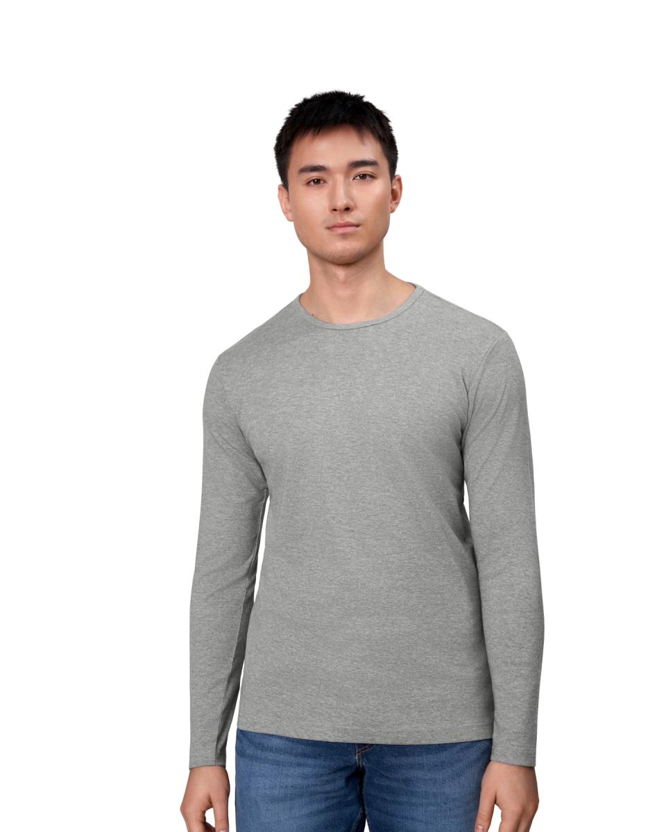 Interlock langærmet T-shirt Herre, Grå melange - 0518