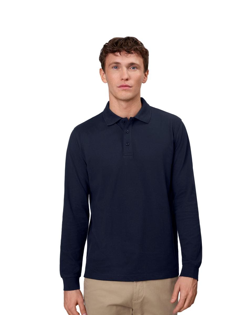 Langærmet Polo T-shirt med stretch - Herre - Navy blå - 0544