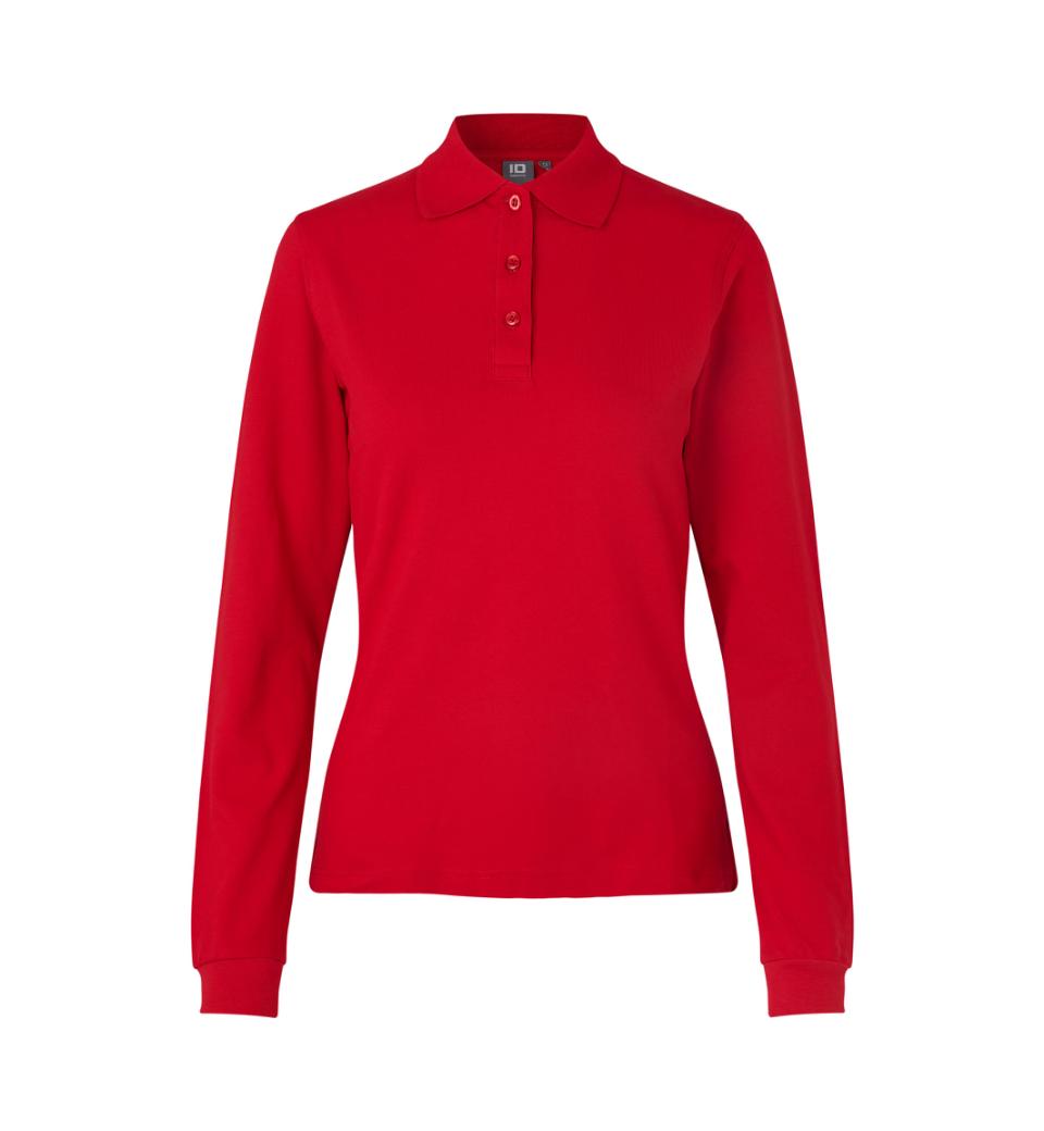 Langærmet Stretch Polo - Dame - Rød - ID 0545