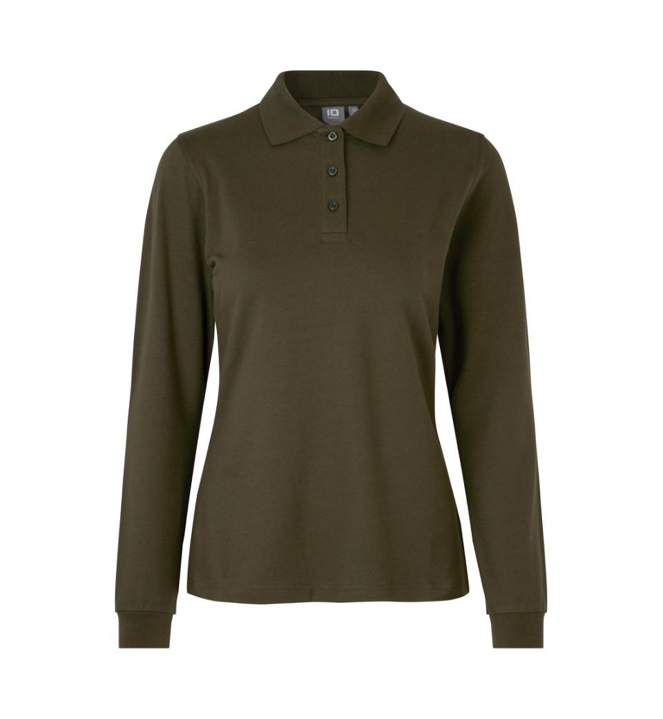 Langærmet Stretch Polo - Dame - Oliven - ID 0545
