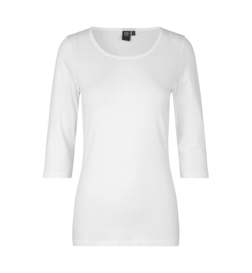 3/4 Ærmet Stretch T-shirt - Dame - Hvid - ID 0597