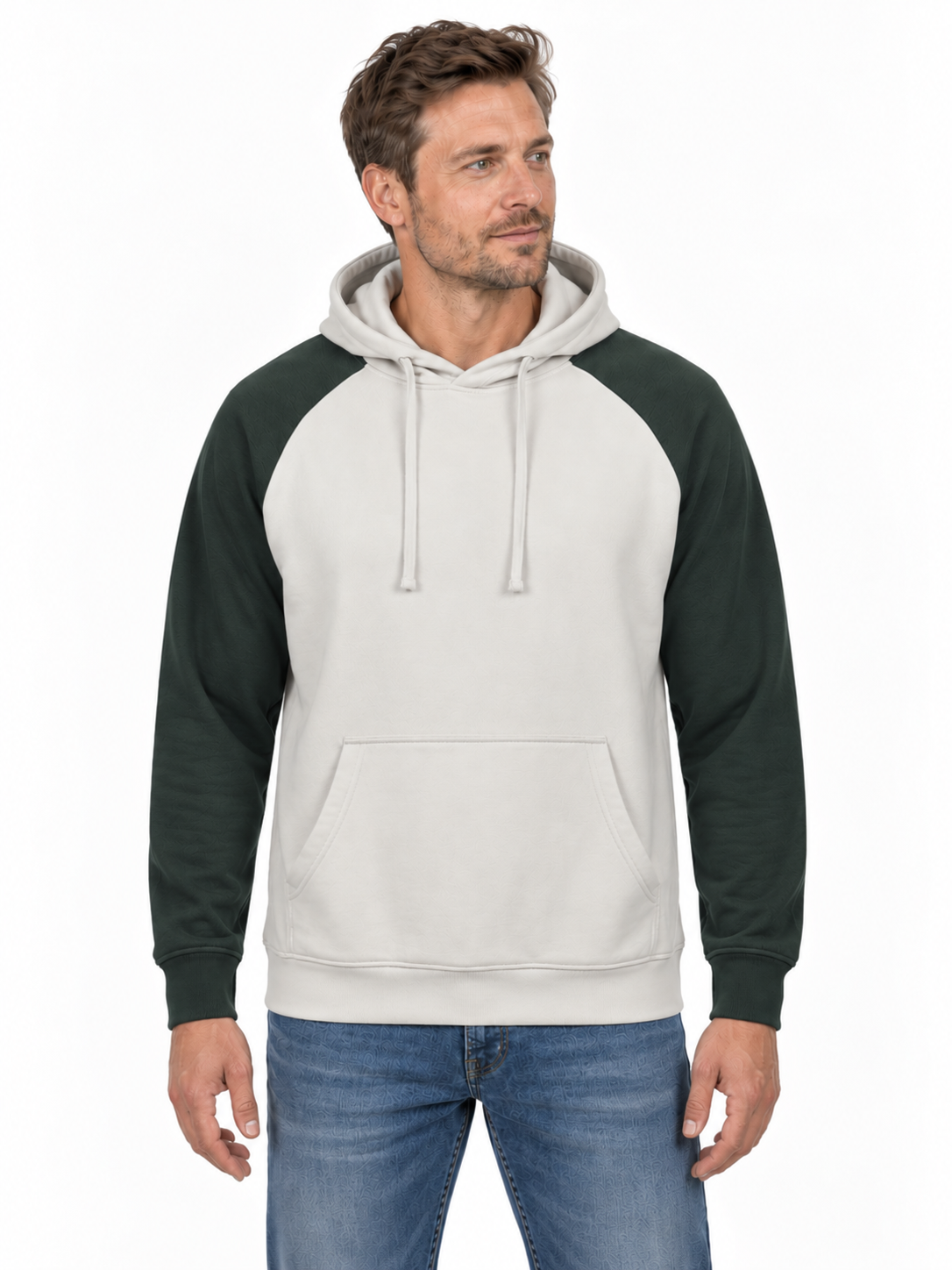 Tofarvet hoodie, Offwhite/Mørkegrøn