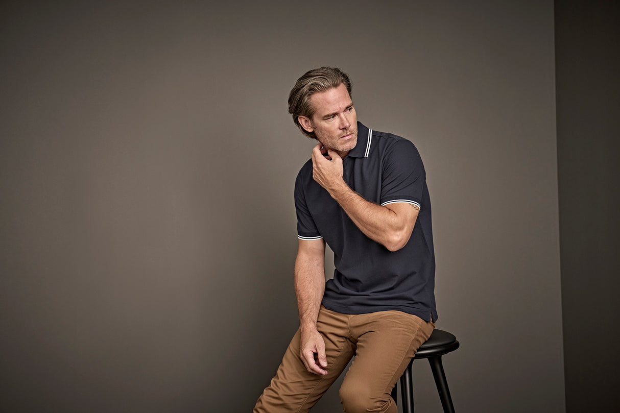 Luxury Stripe Stretch Polo, Hvid/Navy, Herre, Teejays - Style 1407