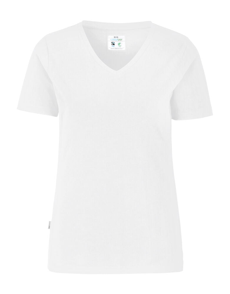Slim Fit V-hals T-shirt, Hvid - Dame - Cottover 141025