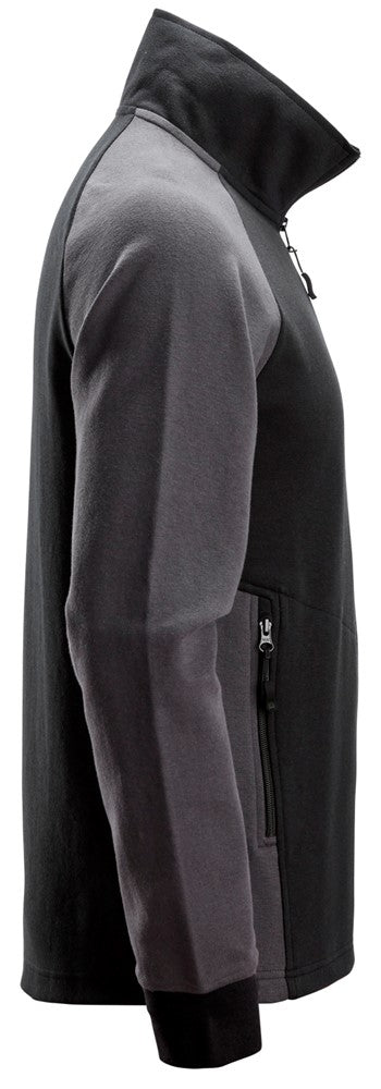 Tofarvet sweatshirt med kort lynlås, Sort/Stål Grå - Snickers 2841 - 0458