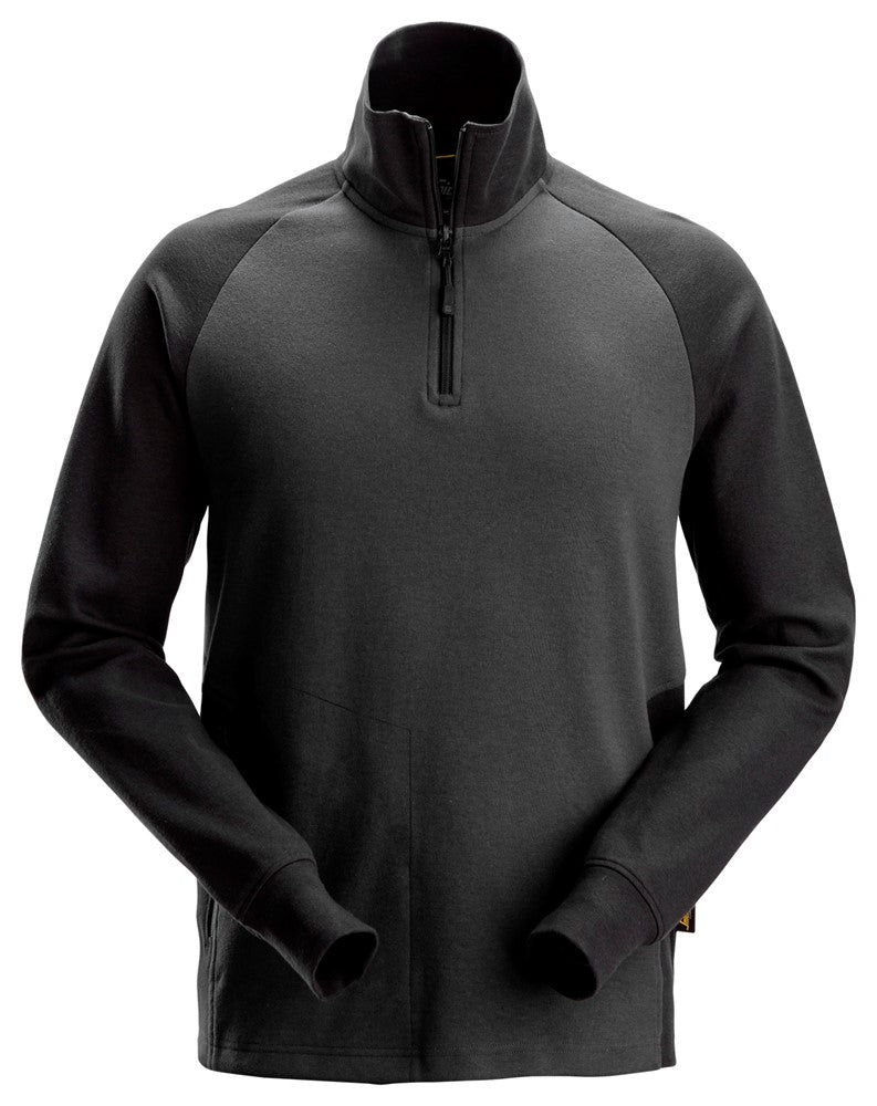 Tofarvet sweatshirt med kort lynlås, Stål Grå/Sort - Snickers 2841 - 5804