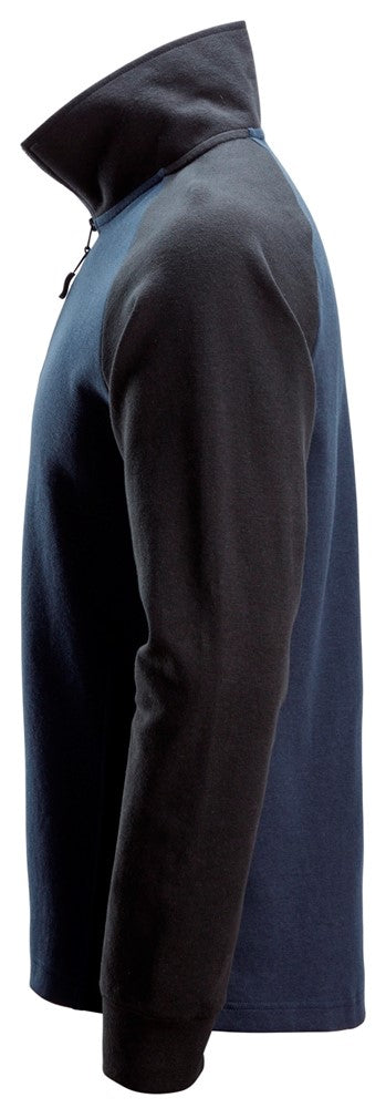 Tofarvet sweatshirt med kort lynlås, Navy/Sort - Snickers 2841 - 9504