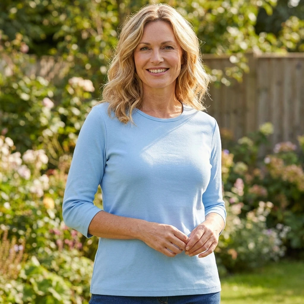 3/4 Ærmet T-shirt - Dame - Lys Blå - ID313 | Female +40 years old