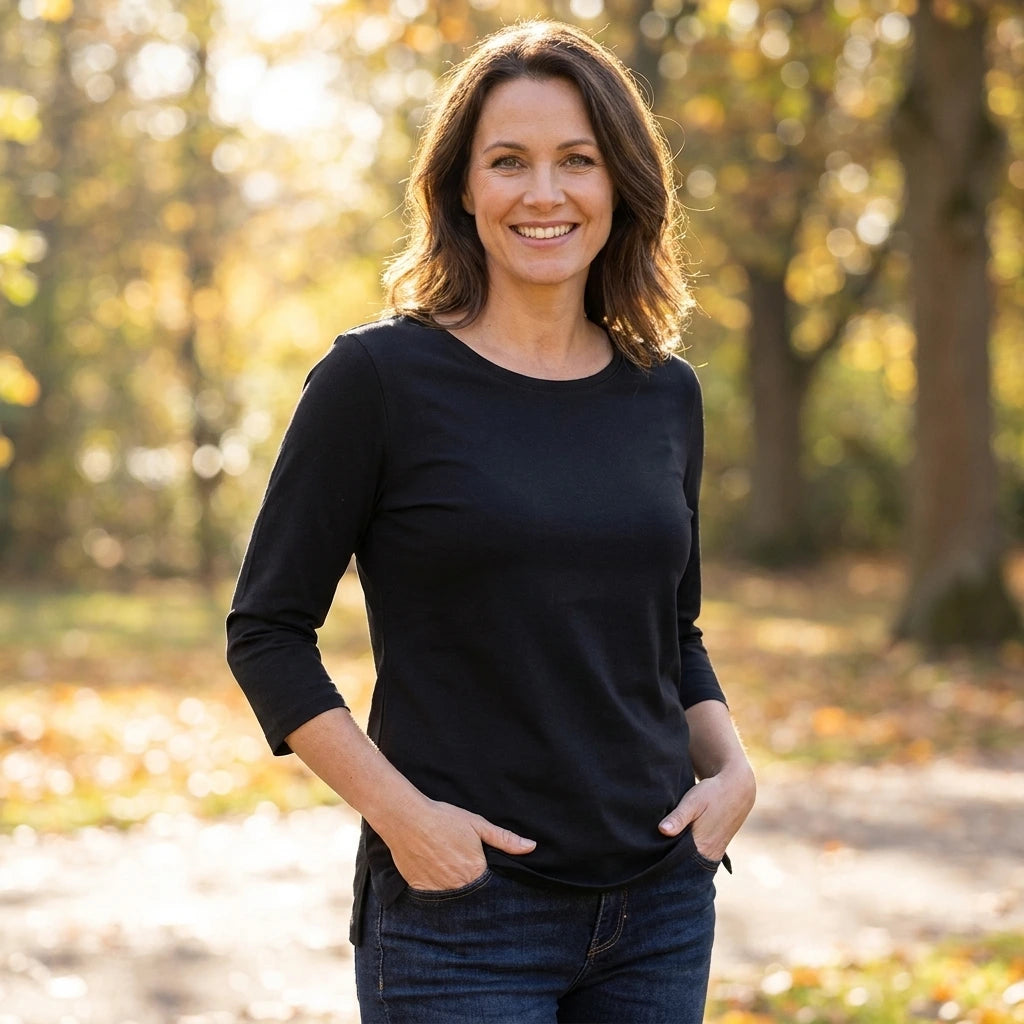 3/4 Ærmet T-shirt - Dame - Sort - ID313 | Female +40 years old