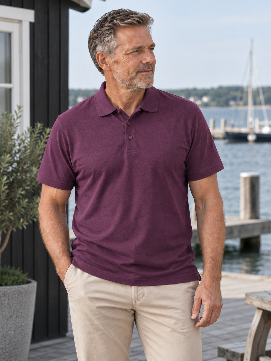 Classic Poloshirt Herre, Bordeaux