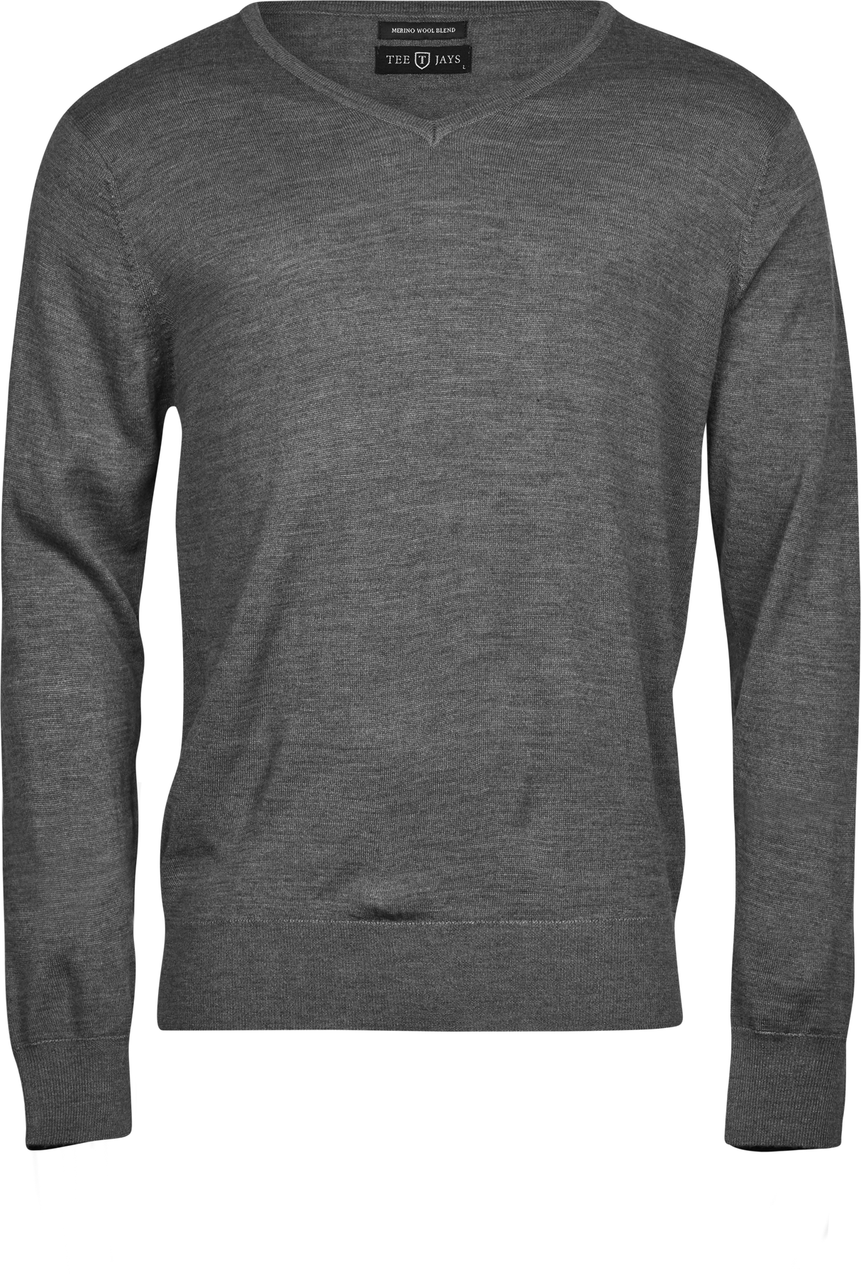 Strik Crewneck V Hals Herre, Grå Melange, Teejays - Style 6001