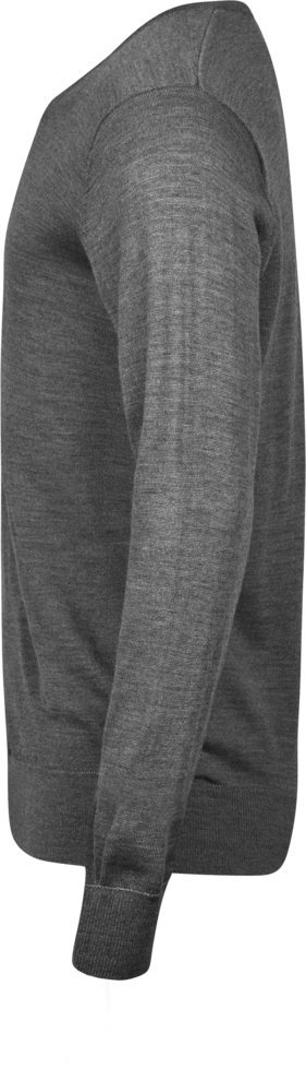 Strik Crewneck V Hals Herre, Grå Melange, Teejays - Style 6001