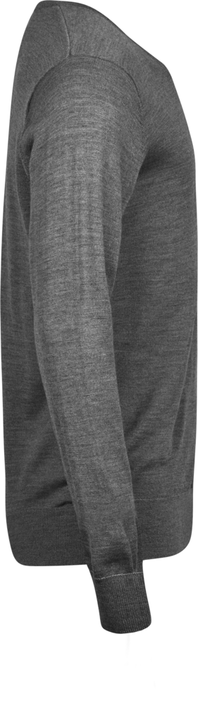 Strik Crewneck V Hals Herre, Grå Melange, Teejays - Style 6001