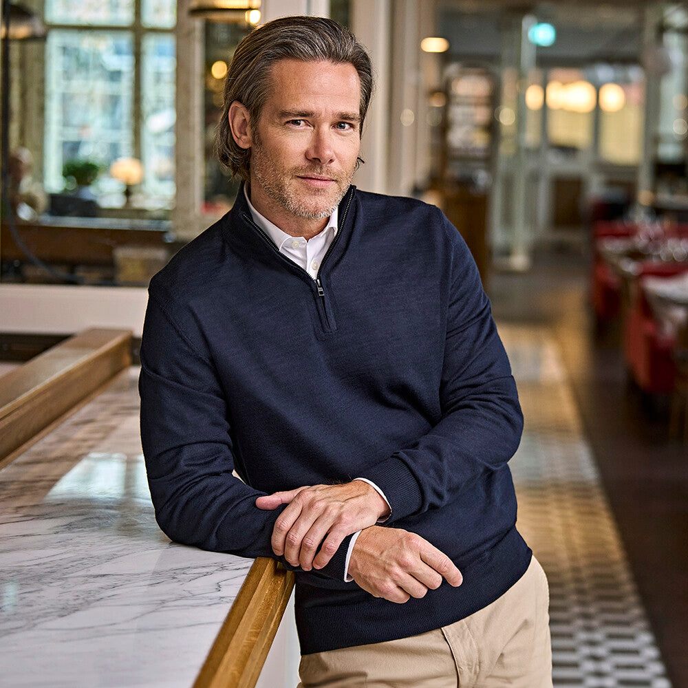 Half Zip Strik Herre, Navy - Style 6010