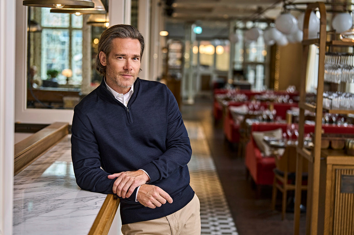 Half Zip Strik Herre, Sort - Style 6010