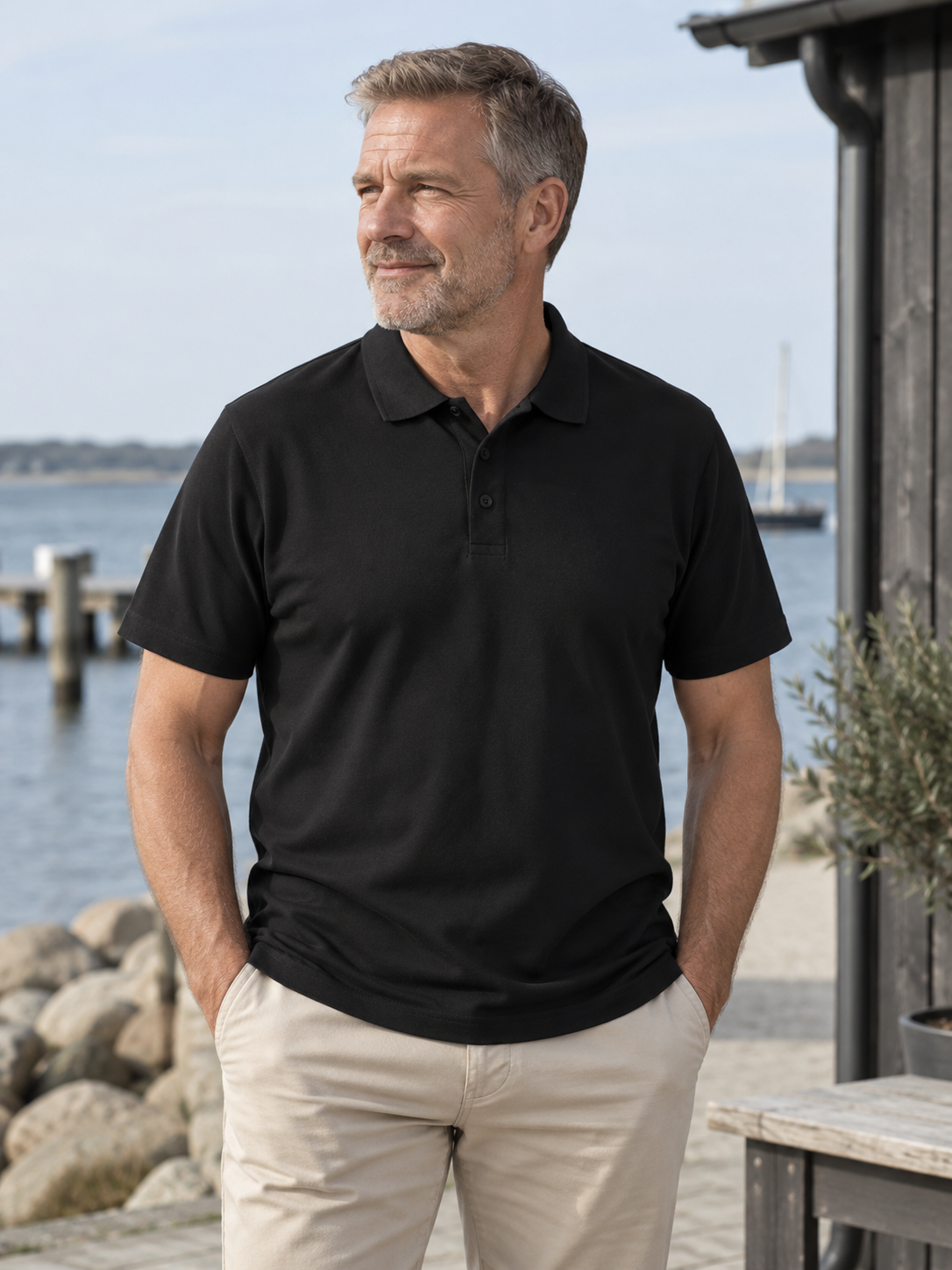 Classic Poloshirt Herre, Sort