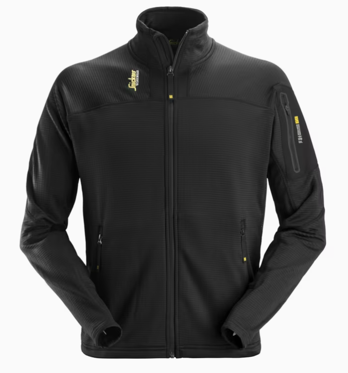 Snickers Body Mapping microfleece midlayer cardigan 9438, Sort