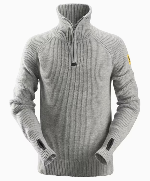 Snickers AllroundWork uldtrøje med kort lynlås 2905, Lys gråmeleret