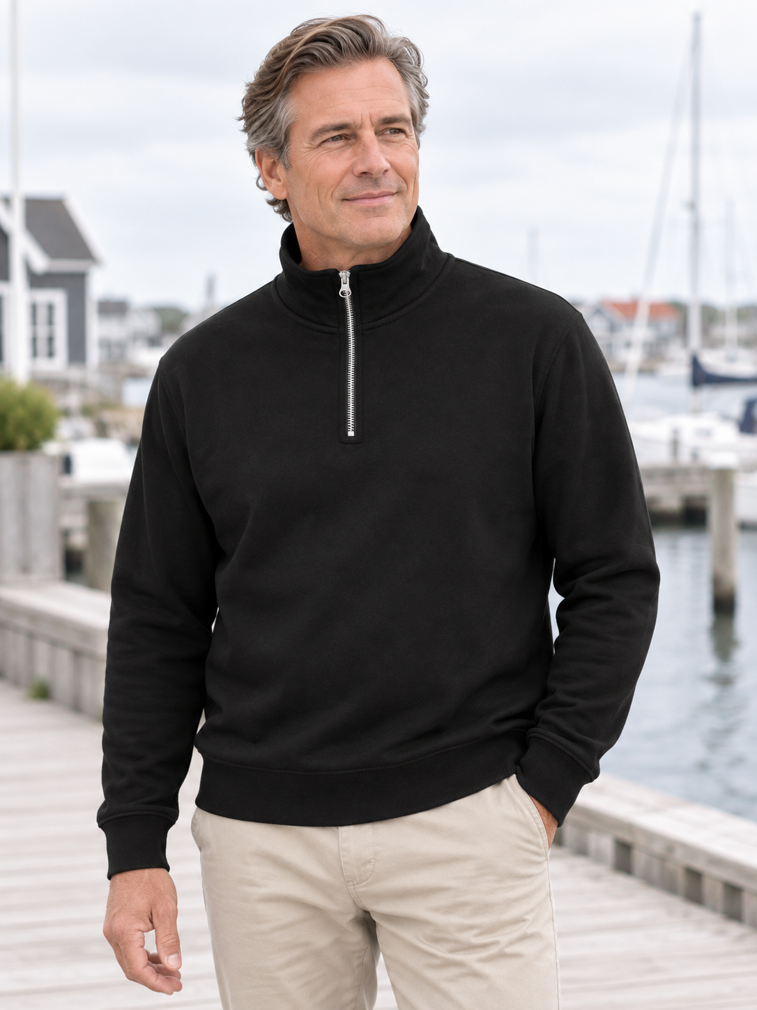 Premium Comfort Half Zip Sweat, Sort