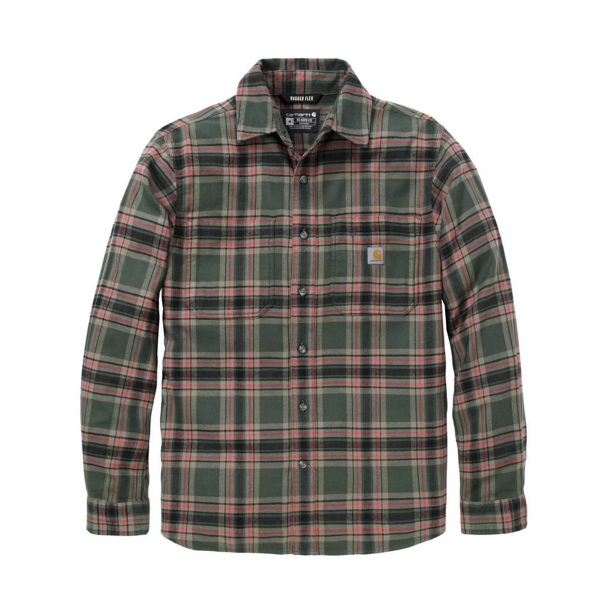 Carhartt flannelskjorte med lange ærmer, Forestry Green/Amber Terrain - 107010