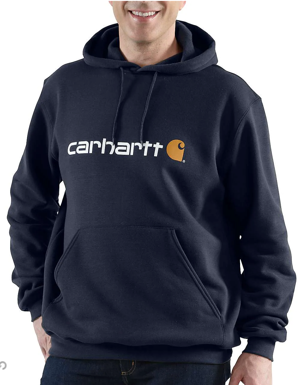 Hættetrøje Signature Logo Midweight, Herre, New navy - Carhartt 100074 - 472