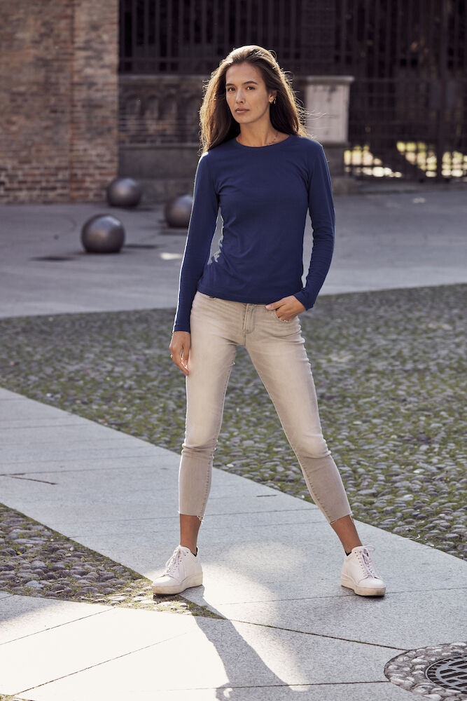 Basic Dame T-shirt med langeærmer - Tyrkis - Clique 029034