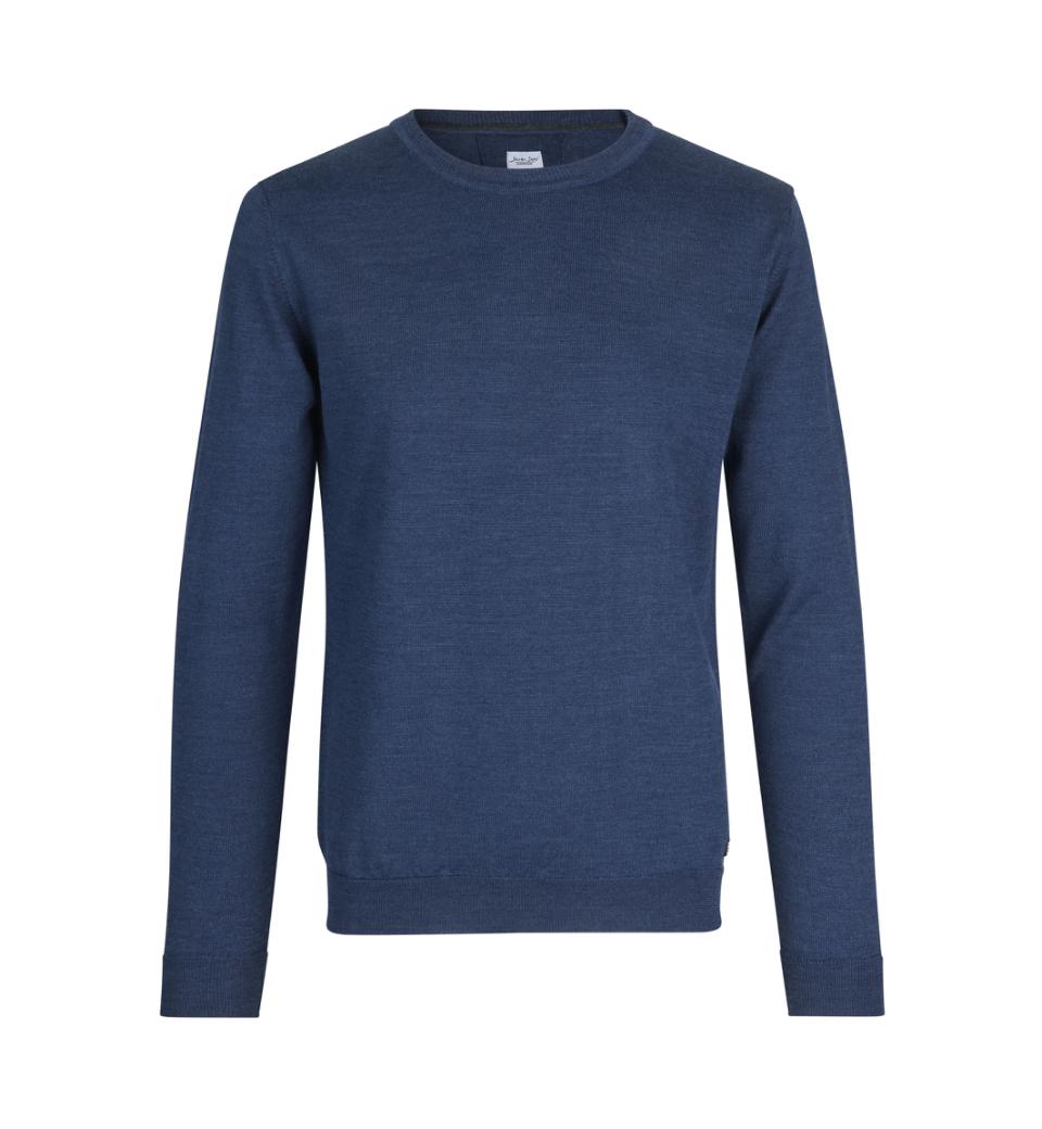 Klassisk Merino Pullover – Blød & Tidløs Strik i Uldmix - Blå Melange - S650