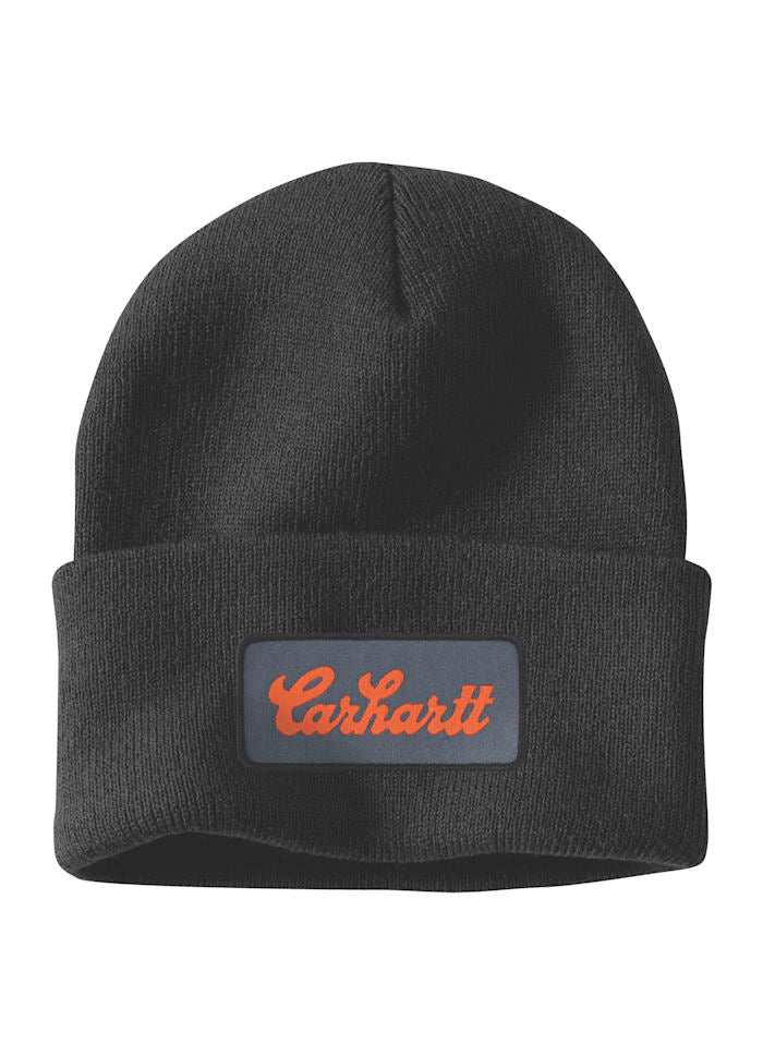 Carhartt strikhue med opsmøg og script-logo, Sort - 107007
