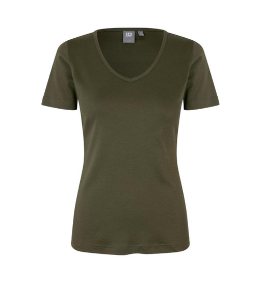 Interlock T-Shirt V-Hals Dame, Oliven - ID0506 - Modekompagniet.dk