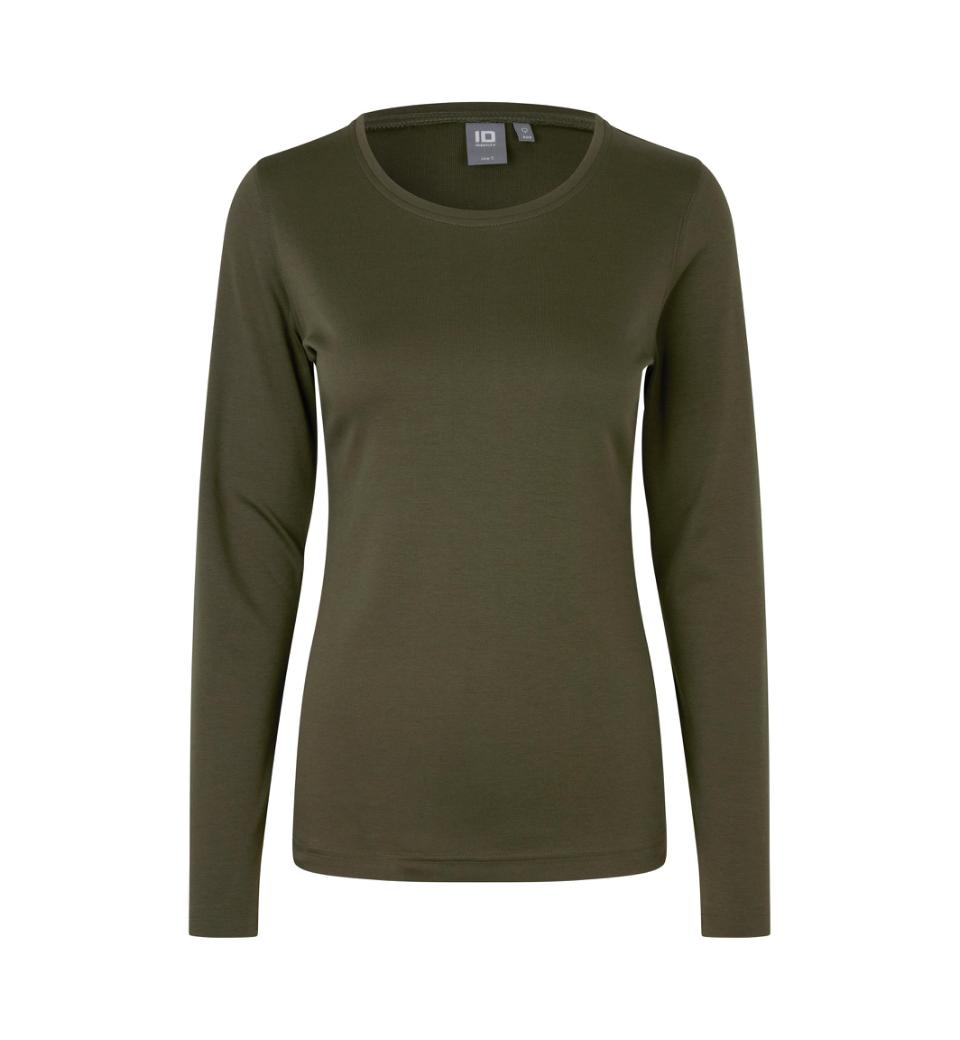 Interlock Langærmet T-Shirt Dame, Oliven - ID0509 - Modekompagniet.dk