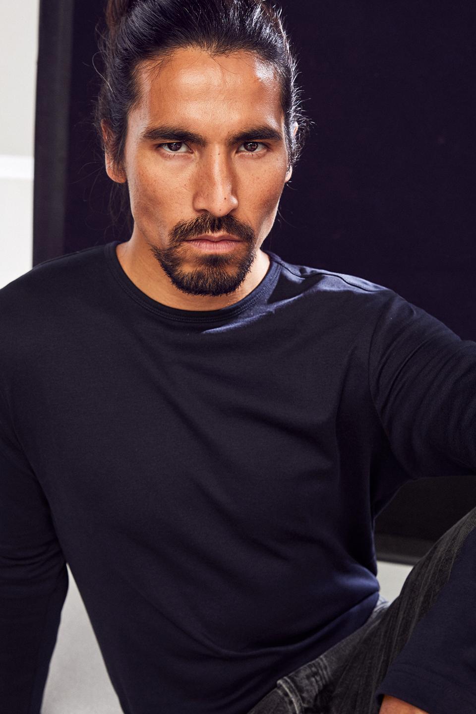 Interlock T-shirt med lange ærmer - Navy - ID 0518 - Modekompagniet.dk