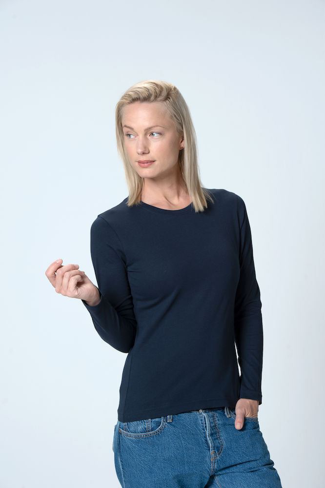 Basic Dame T-shirt med langeærmer - Navy Blå - Clique 029034 - Modekompagniet.dk