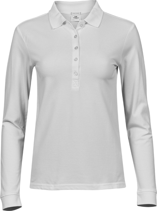 Luxury stretch long sleeve polo - Dame - Hvid - Style 146 - Modekompagniet.dk