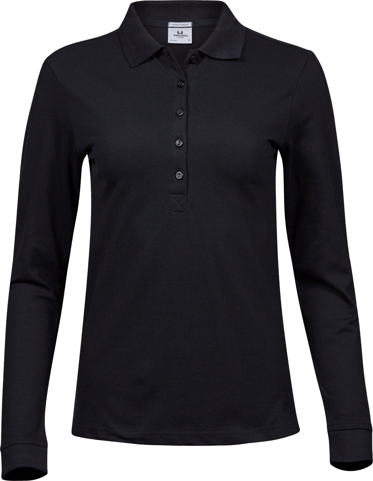 Luxury stretch long sleeve polo - Dame - Sort - Style 146 - Modekompagniet.dk