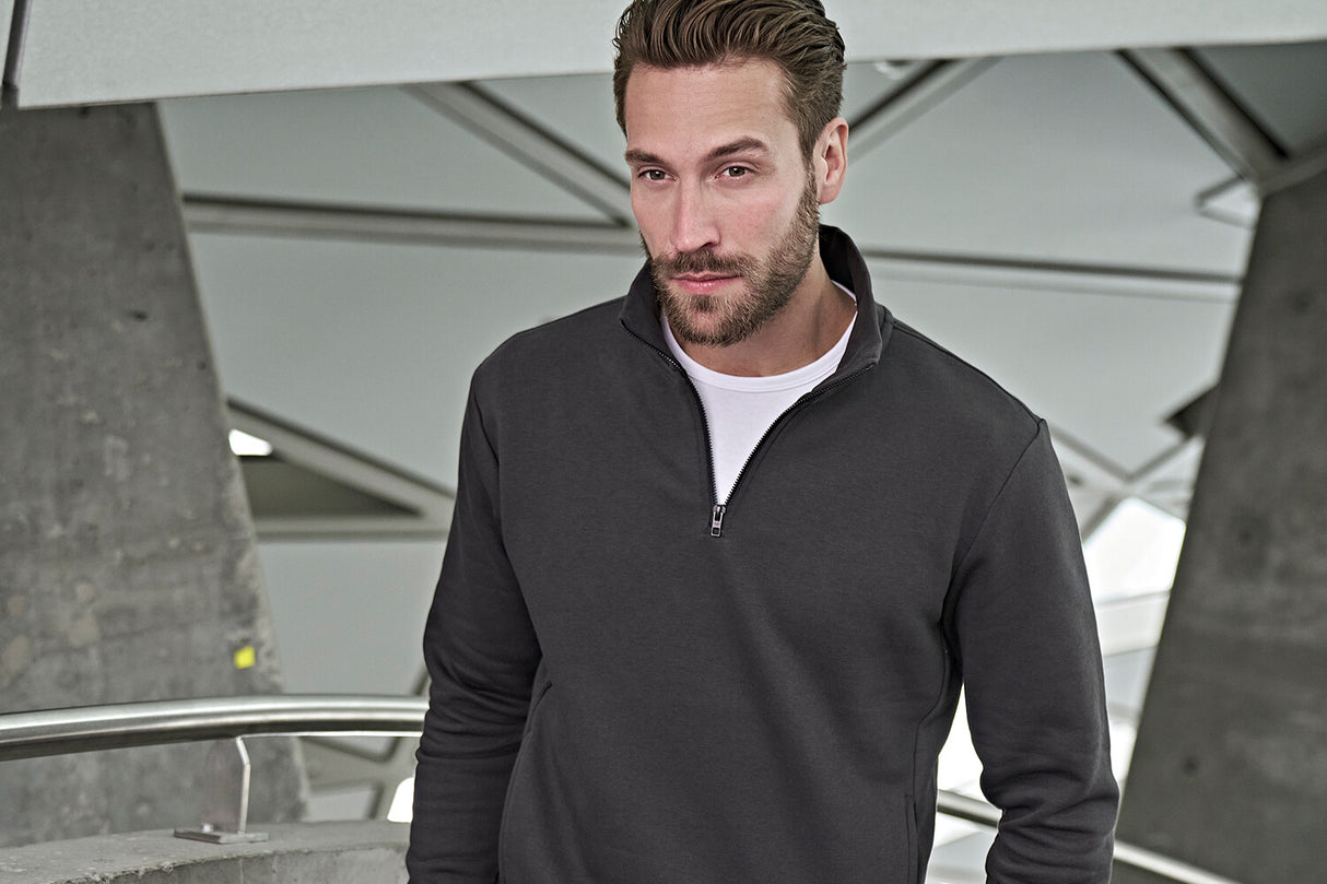 Half zip sweatshirt med lommer - Herre - Grå - Style 5438