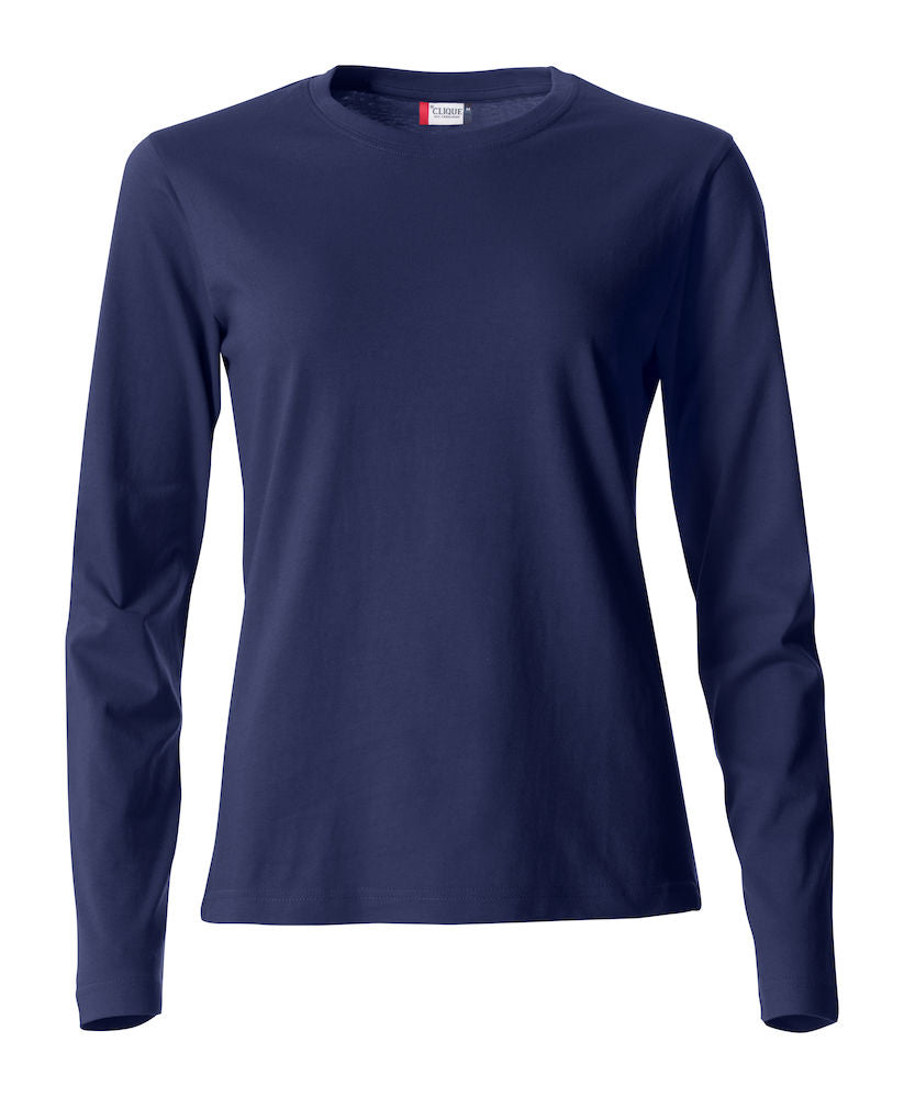 Basic Dame T-shirt med langeærmer - Navy Blå - Clique 029034 - Modekompagniet.dk