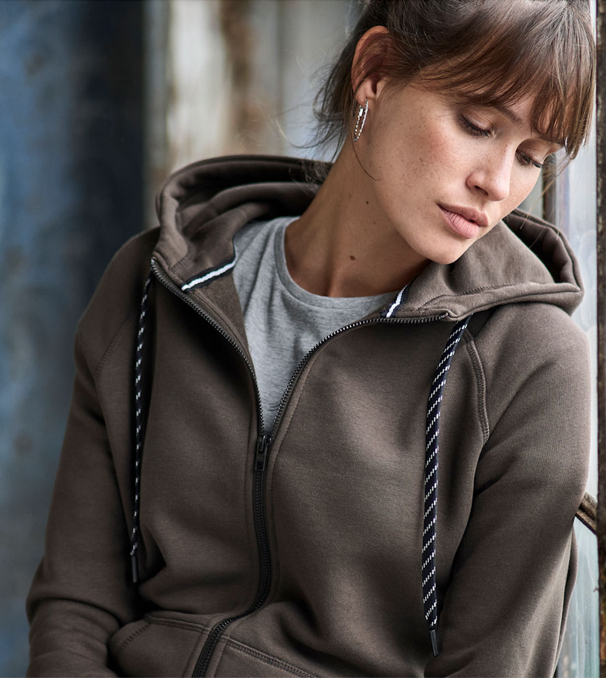 Fashion full zip hood - Dame - Navy - Style 5436 - Modekompagniet.dk