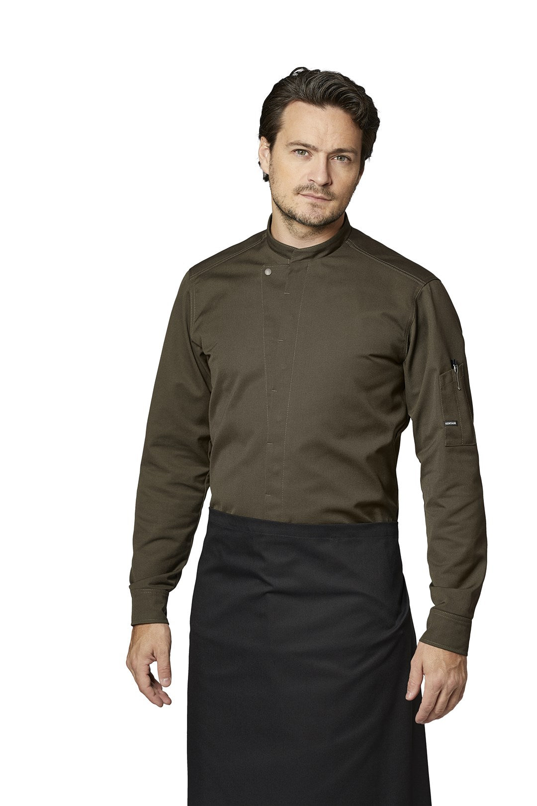 KOKKE-/SERVICEJAKKE LANG ARM - Herre/ dame - Oliven - 23515 - Modekompagniet.dk