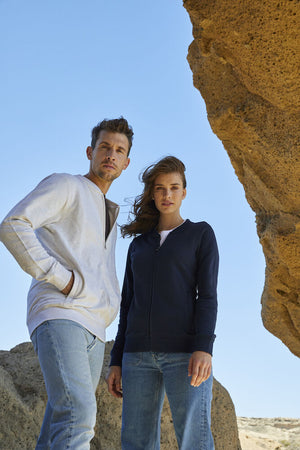 Premium OC Navy Blå Herre Cardigan - Clique 021006 - Økologisk Bomuld & Recycled Polyester med YKK Lynlåse