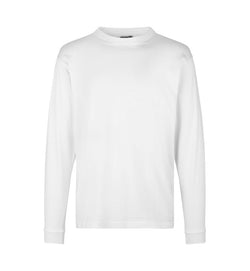 Kraftig langærmet T-shirt – Hvid, herremodel i bomuld med rib og ekstra stabil pasform - 0311
